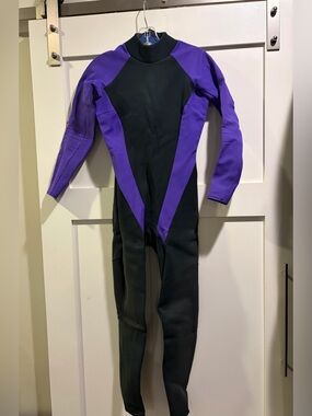 Women’s Full-Body Swim Footie in Black and Purple